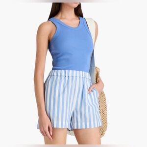NWT Madewell Anthropologie Women’s Blue Stripe Cotton Linen High Waist Shorts